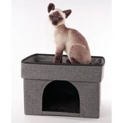 Precious Tails Home Base Rectangular 2-Tier Collapsible Cat Cave -Pawfect Care 366632 PT4. AC SS1800 V1644376928