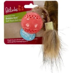 Petlinks Bobble Ball Soft Touch Dental Ball With Faux Fur Tail Cat Toy, Coral, Small -Pawfect Care 531558 PT4. AC SS1800 V1652740006