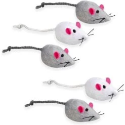 SunGrow Teething Chews Cat & Ferret Chase & Kicker Mouse Plush Toy, 5 Count