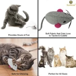 SunGrow Teething Chews Cat & Ferret Chase & Kicker Mouse Plush Toy, 5 Count -Pawfect Care 541654 PT4. AC SS1800 V1676384414