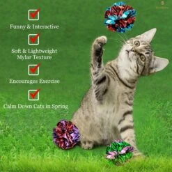 SunGrow Interactive Colorful Indoor Cat & Ferret Mylar Crinkle Balls & Chase Toy, 2-in, 24 Count -Pawfect Care 616582 PT3. AC SS1800 V1672337767
