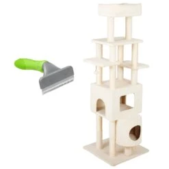 Frisco 71-in Faux Fur Cat Tree & Condo & Frisco Deshedding Dog & Cat Brush