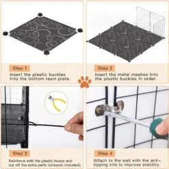 Coziwow DIY 4-Door Large Cat Cage Playpen, Black, 72-in -Pawfect Care 677126 PT6. AC SS1800 V1680112001