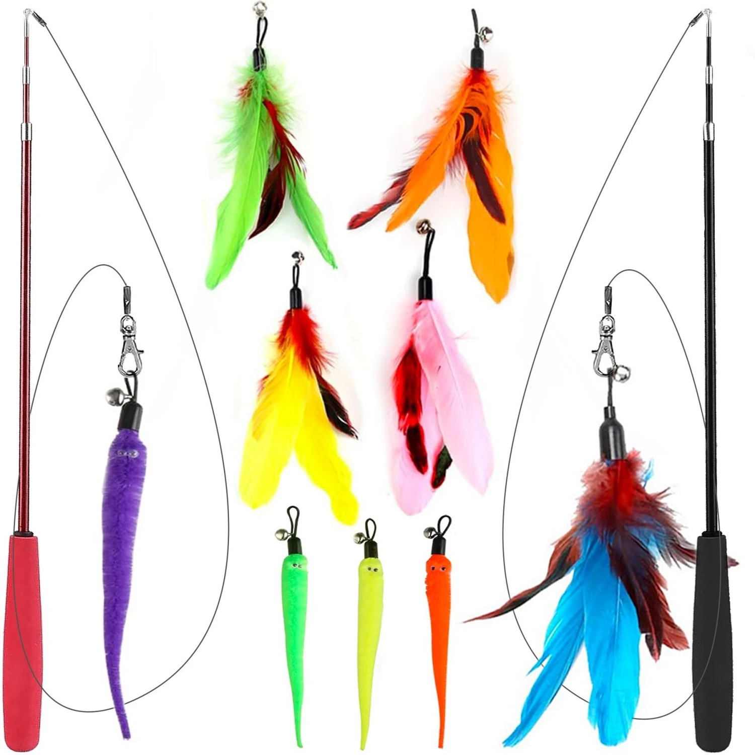 SunGrow Feather Teaser Wand & Fishing Pole Interactive Toy For Indoor Cat & Dog, 11 Count 3 SunGrow Feather Teaser Wand & Fishing Pole Interactive Toy For Indoor Cat & Dog, 11 Count