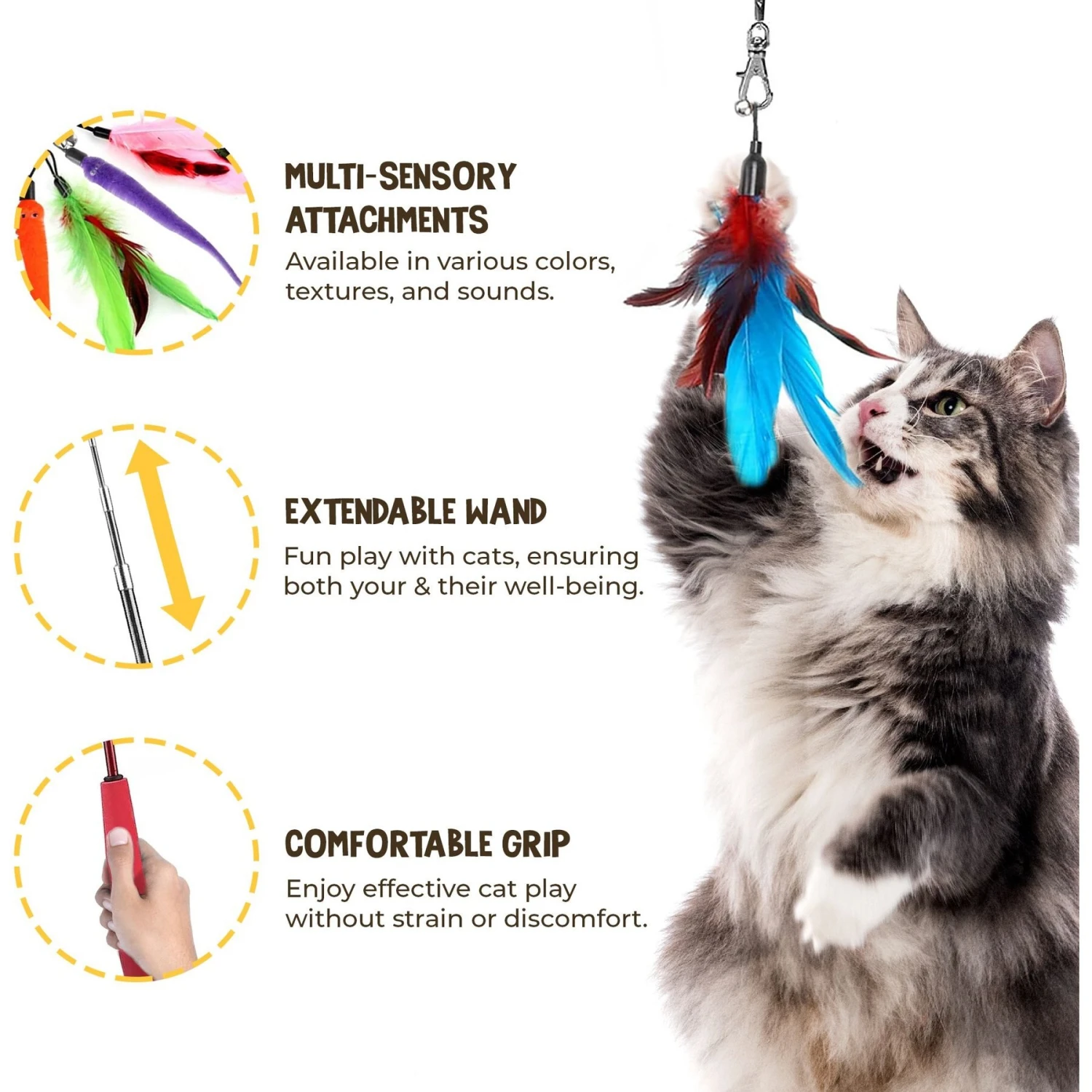 SunGrow Feather Teaser Wand & Fishing Pole Interactive Toy For Indoor Cat & Dog, 11 Count 4 SunGrow Feather Teaser Wand & Fishing Pole Interactive Toy For Indoor Cat & Dog, 11 Count - Image 2
