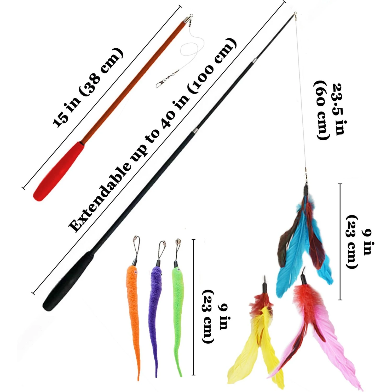 SunGrow Feather Teaser Wand & Fishing Pole Interactive Toy For Indoor Cat & Dog, 11 Count 6 SunGrow Feather Teaser Wand & Fishing Pole Interactive Toy For Indoor Cat & Dog, 11 Count - Image 4