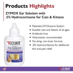 Zymox Enzymatic Kitten & Cat Ear Solution With 0.5% Hydrocortisone, 1.25-oz Bottle -Pawfect Care 705430 PT2. AC SS1800 V1671733249