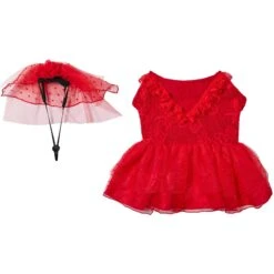 Frisco Red Ruffle Dog & Cat Dress + Headpiece -Pawfect Care 707286 PT4. AC SS1800 V1689278820