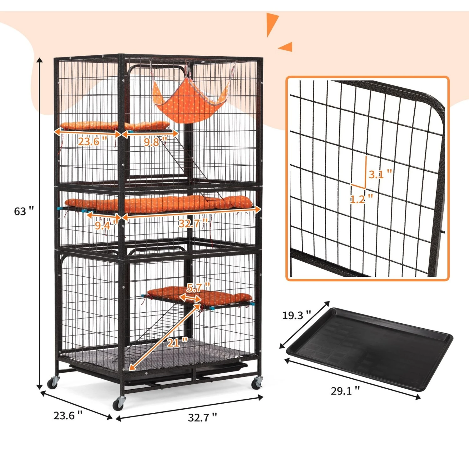 Coziwow 3-Door Heavy Duty Cat Cage Playpen With Wheels 4 Coziwow 3-Door Heavy Duty Cat Cage Playpen With Wheels - Image 2