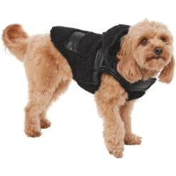 Frisco Medium Weight Faux Leather Dog & Cat Parka With Faux Fur Trimmed Hood, Black -Pawfect Care 719798 PT2. AC SS1800 V1703184628