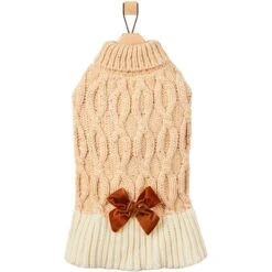 Frisco Cable Knit Dog & Cat Sweater Dress With Velvet Bow -Pawfect Care 745838 PT4. AC SS1800 V1694793759