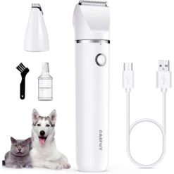 Casfuy Small Low Noise 2 In 1 Trimming Paw Face Narrow Dog Hair Clippers, White