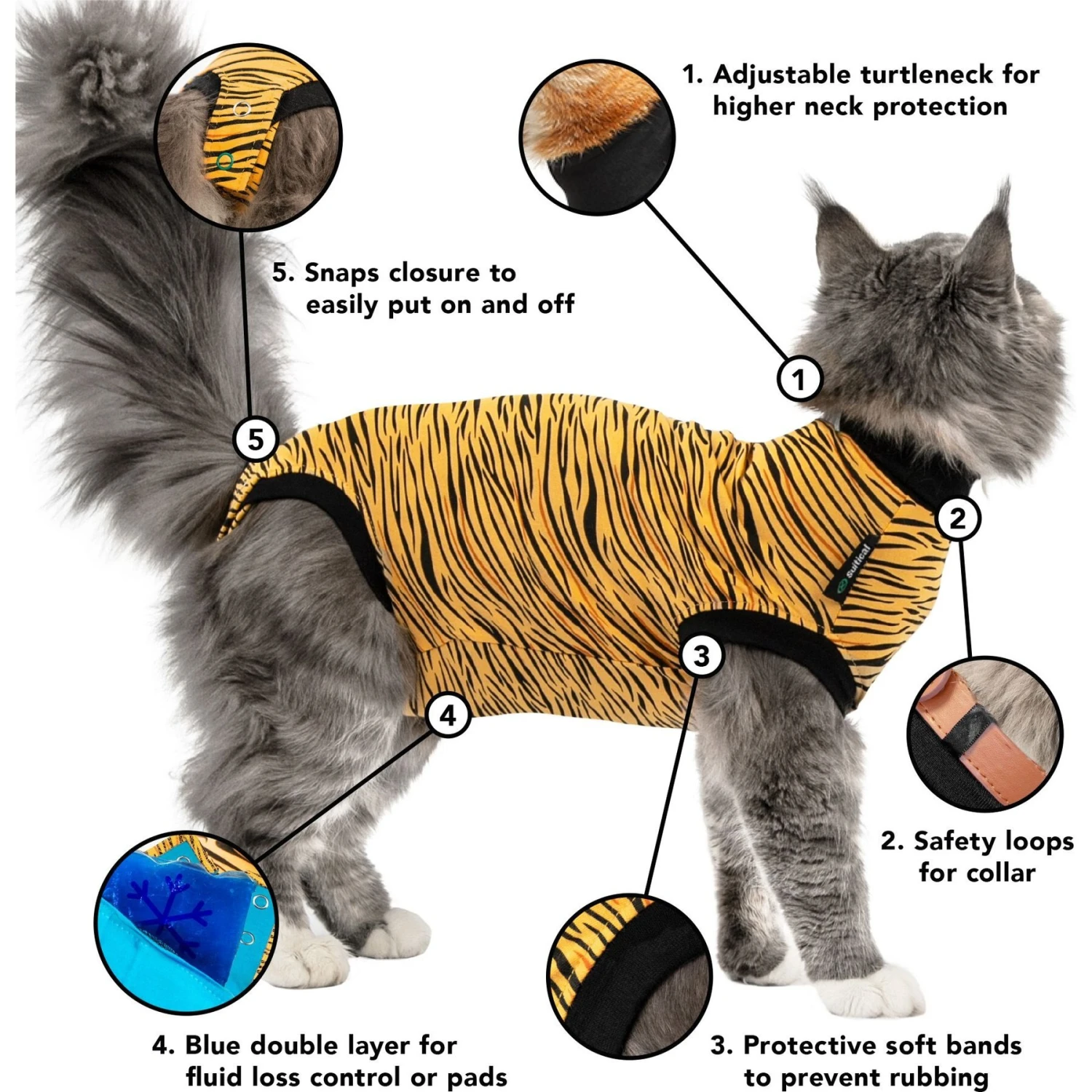 Suitical Recovery Suit Cat Apparel, Tiger Print 10 Suitical Recovery Suit Cat Apparel, Tiger Print - Image 8