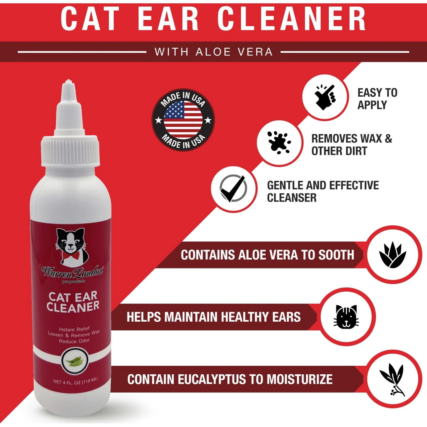 Warren London Cat Ear Cleaner, 4-oz Bottle 4 Warren London Cat Ear Cleaner, 4-oz Bottle - Image 2
