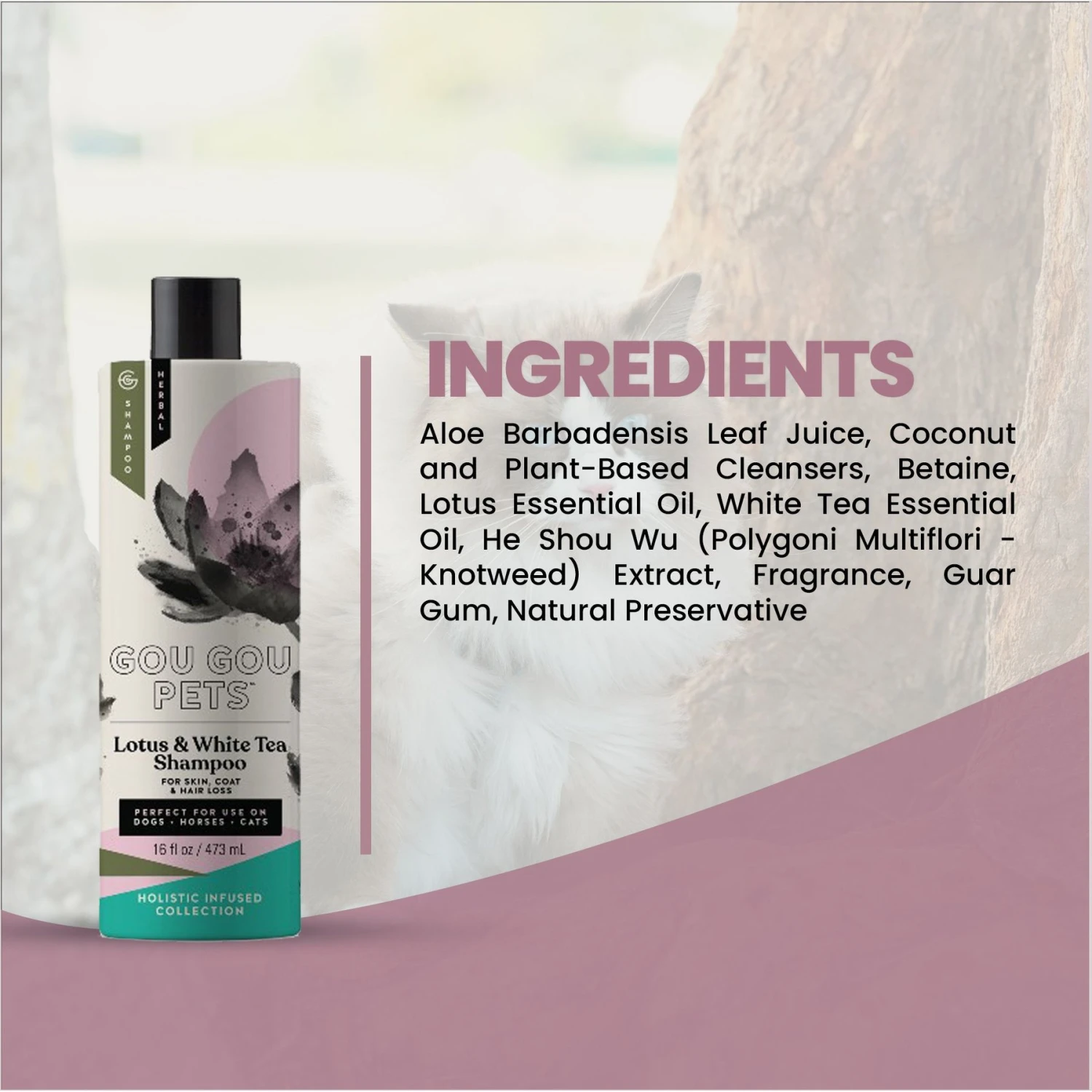 Gou Gou Pets Lotus & White Tea Dog Shampoo, 16-oz Bottle 4 Gou Gou Pets Lotus & White Tea Dog Shampoo, 16-oz Bottle - Image 2