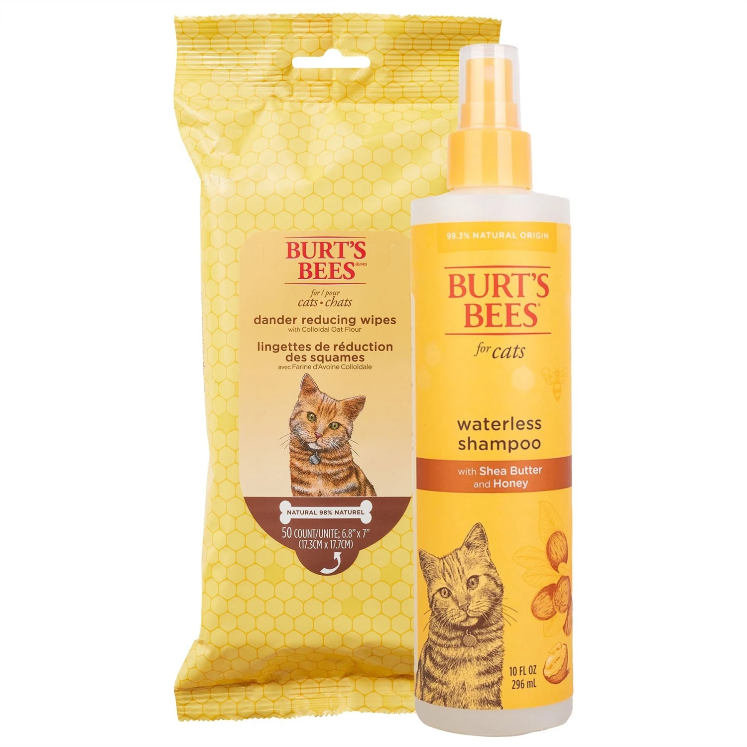Burt's Bees Dander Reducing Wipes With Colloidal Oat Flour & Aloe Vera For Cats & Burt's Bees Waterless Shampoo For Cats 3 Burt's Bees Dander Reducing Wipes With Colloidal Oat Flour & Aloe Vera For Cats & Burt's Bees Waterless Shampoo For Cats