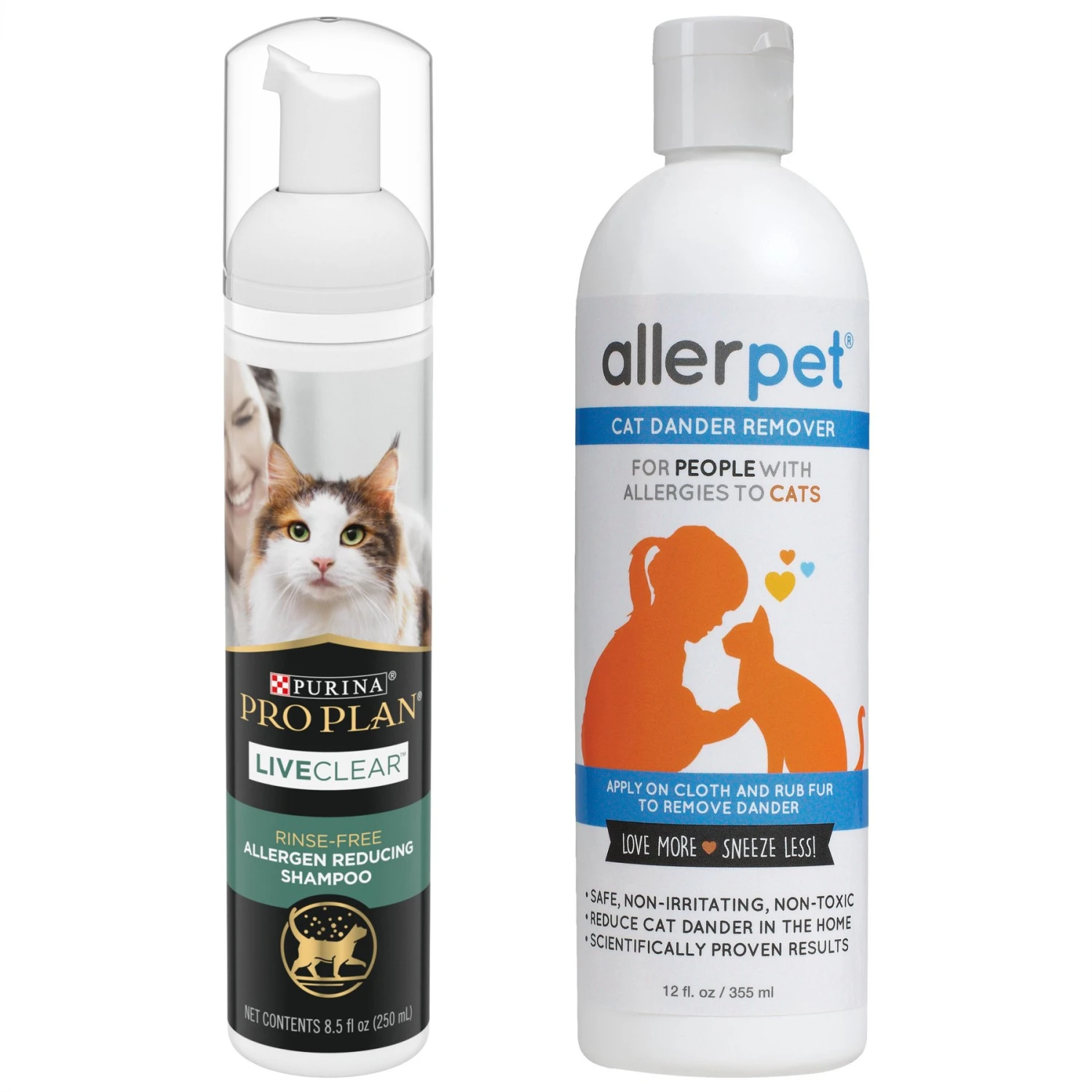 Allerpet Cat Dander Remover & Purina Pro Plan LiveClear Rinse-Free Allergen Reducing Cat Shampoo Spray 3 Allerpet Cat Dander Remover & Purina Pro Plan LiveClear Rinse-Free Allergen Reducing Cat Shampoo Spray