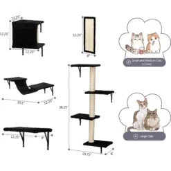Coziwow Wall Mounted Shelves Set Cat Tree & Frisco Wooden Wall Mounted Stainless Steel Cat Feeding Station With Bowl -Pawfect Care 947694 PT2. AC SS1800 V1693921596