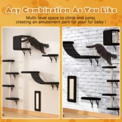 Coziwow Wall Mounted Shelves Set Cat Tree & Frisco Wooden Wall Mounted Stainless Steel Cat Feeding Station With Bowl -Pawfect Care 947694 PT4. AC SS1800 V1693600694