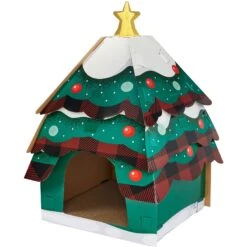 Frisco Holiday Log Cabin Cardboard Cat House & Frisco Holiday Christmas Tree Cardboard Cat House -Pawfect Care 986238 PT5. AC SS1800 V1698257734