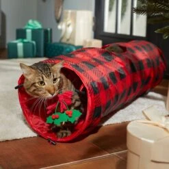 Frisco Holiday Buffalo Plaid Foldable Play Tunnel Cat Toy With Catnip & Frisco Holiday Festive Red Variety Pack Gift Box Cat Toy With Catnip, 14 Count -Pawfect Care 986262 PT4. AC SS1800 V1698258115