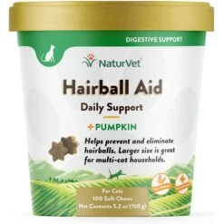 NaturVet Hairball Aid Plus Pumpkin Soft Chews Hairball Control Supplement For Cats